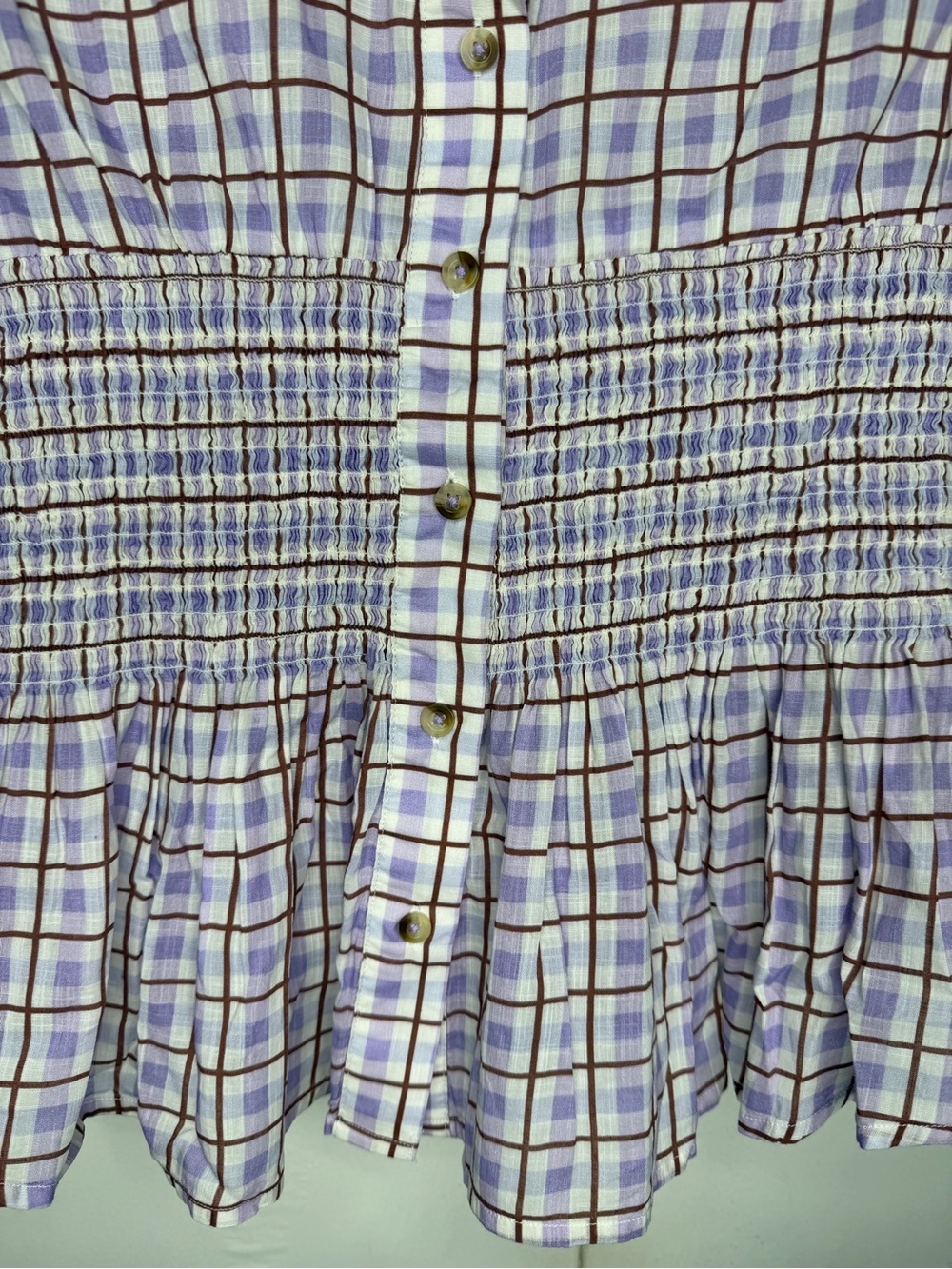 Anthropologie Lavender Plaid Button-Down with Maroon Striped Accents - Picture 3 of 12